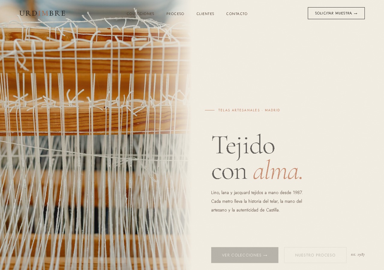 Urdimbre — Telas de Autor website screenshot